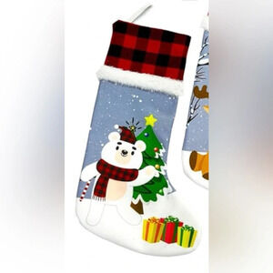 Set of 5 Christmas Bear Stockings Plaid, Woven, Faux Fur Christmas Holidays